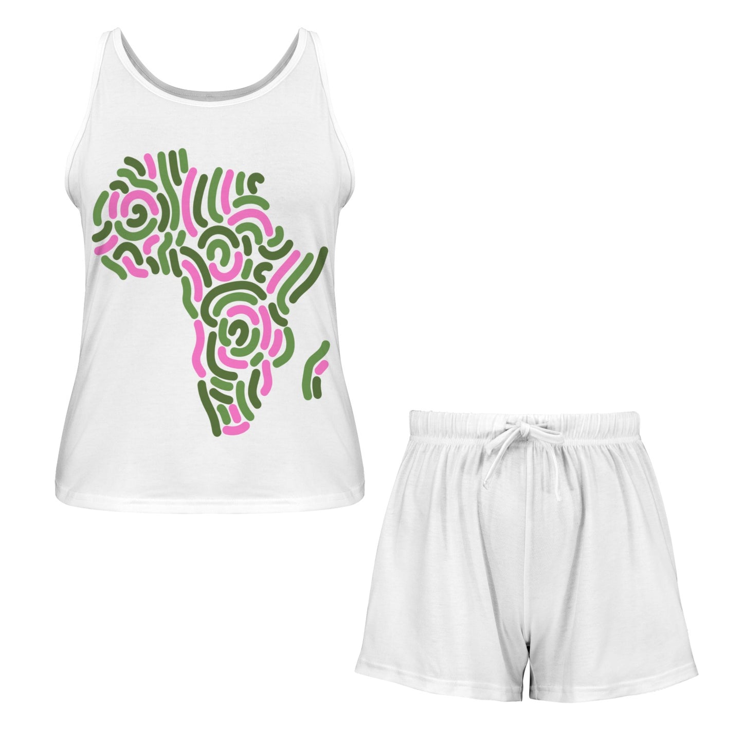 Pink and Green Africa Tank Short Pajama Set (white shorts)