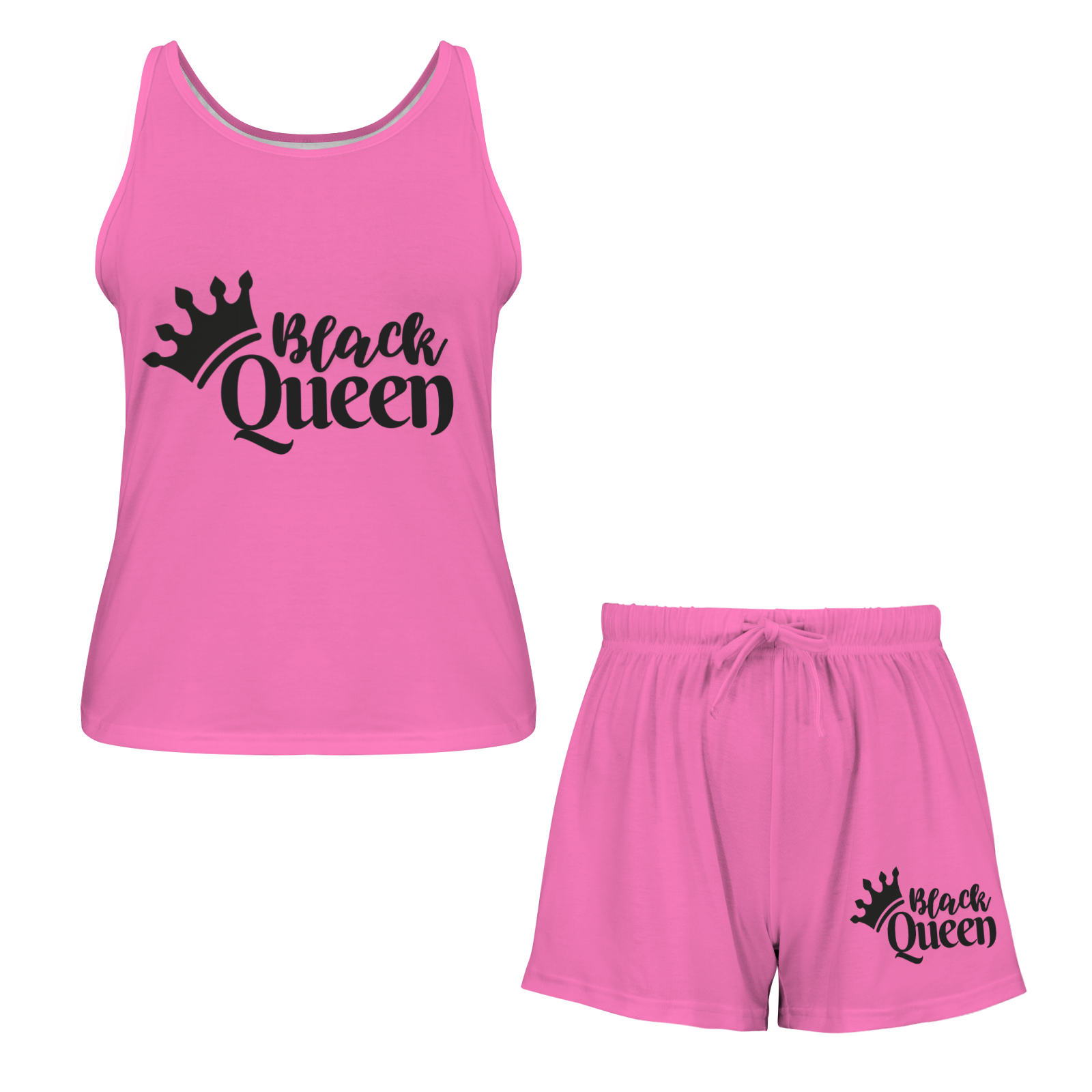 Black Queen Tank Short Pajama Set (Pink)