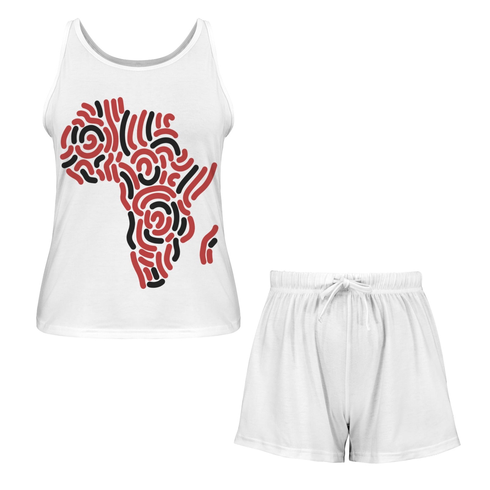 Red and Black Africa Tank Short Pajama Set (white shorts)