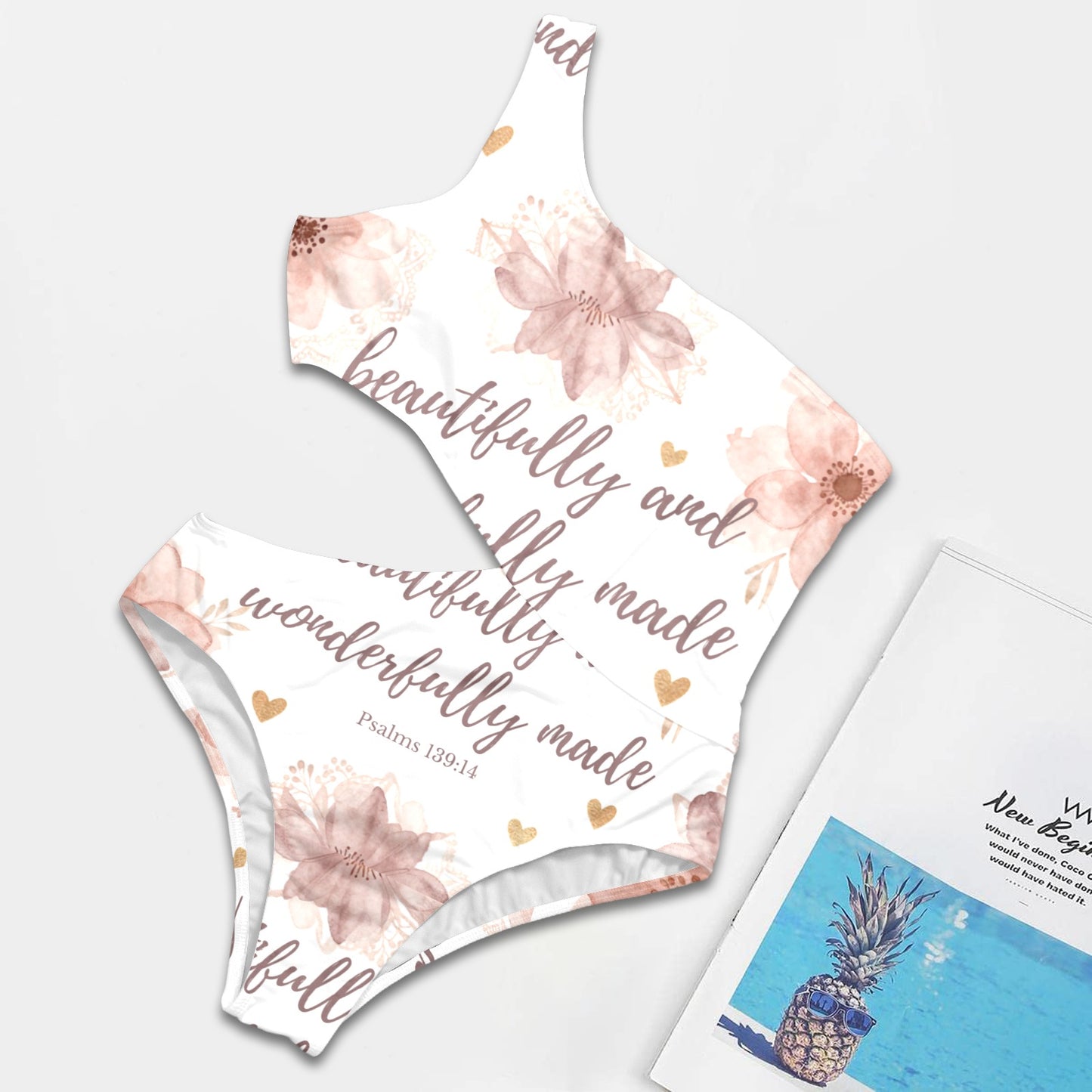 Beautiful and Wonderfully Made Rose One Shoulder Cutout Swimsuit