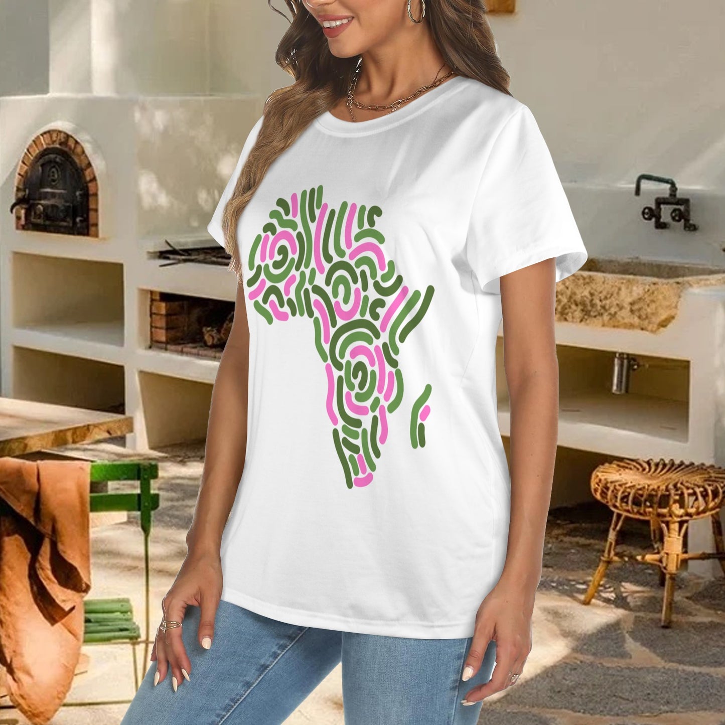 Pink and Green Africa Poly Tee