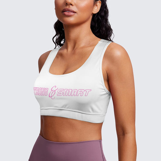 Strong and Smart Racerback Sports Bra - White