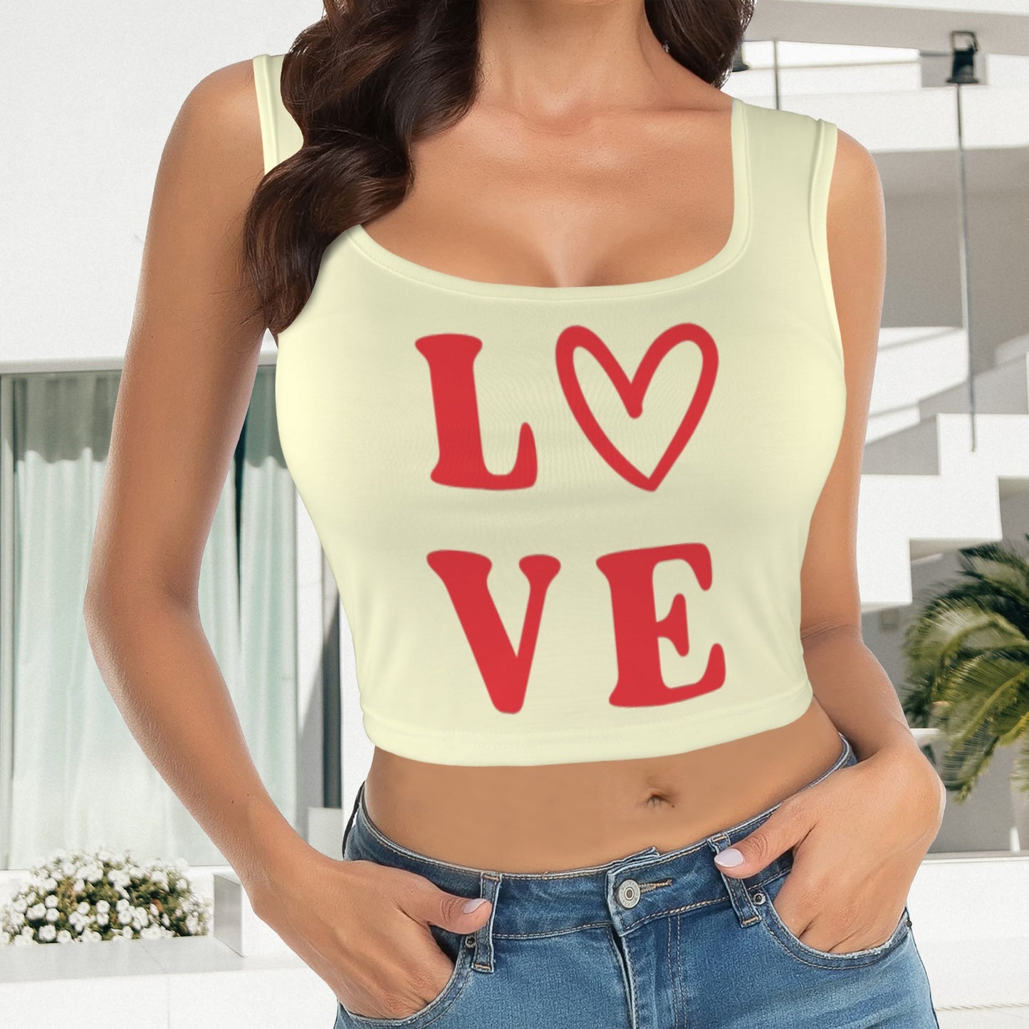 Love Tank Top - Crimson and Cream
