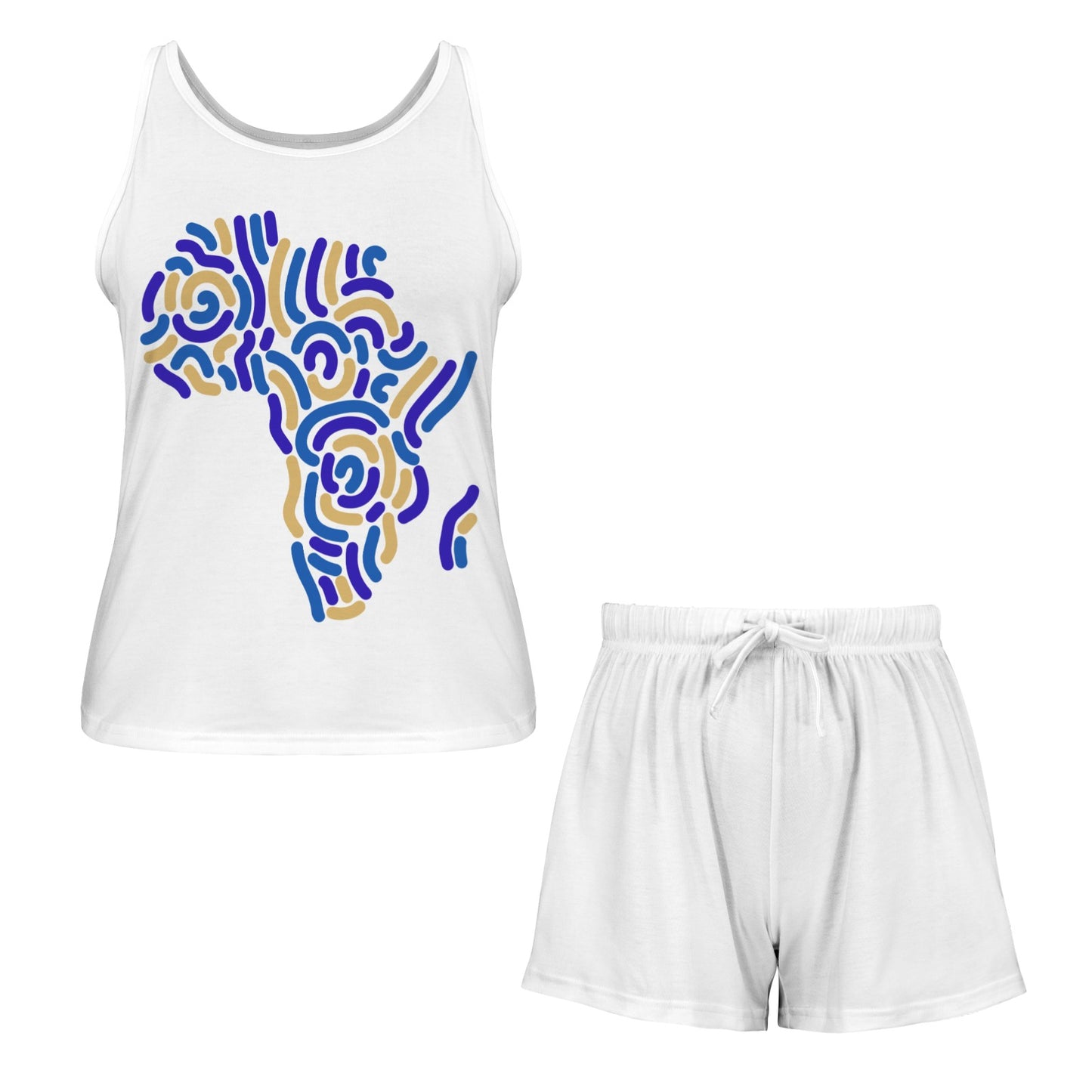 Blue and Gold Africa Tank Short Pajama Set (white shorts)